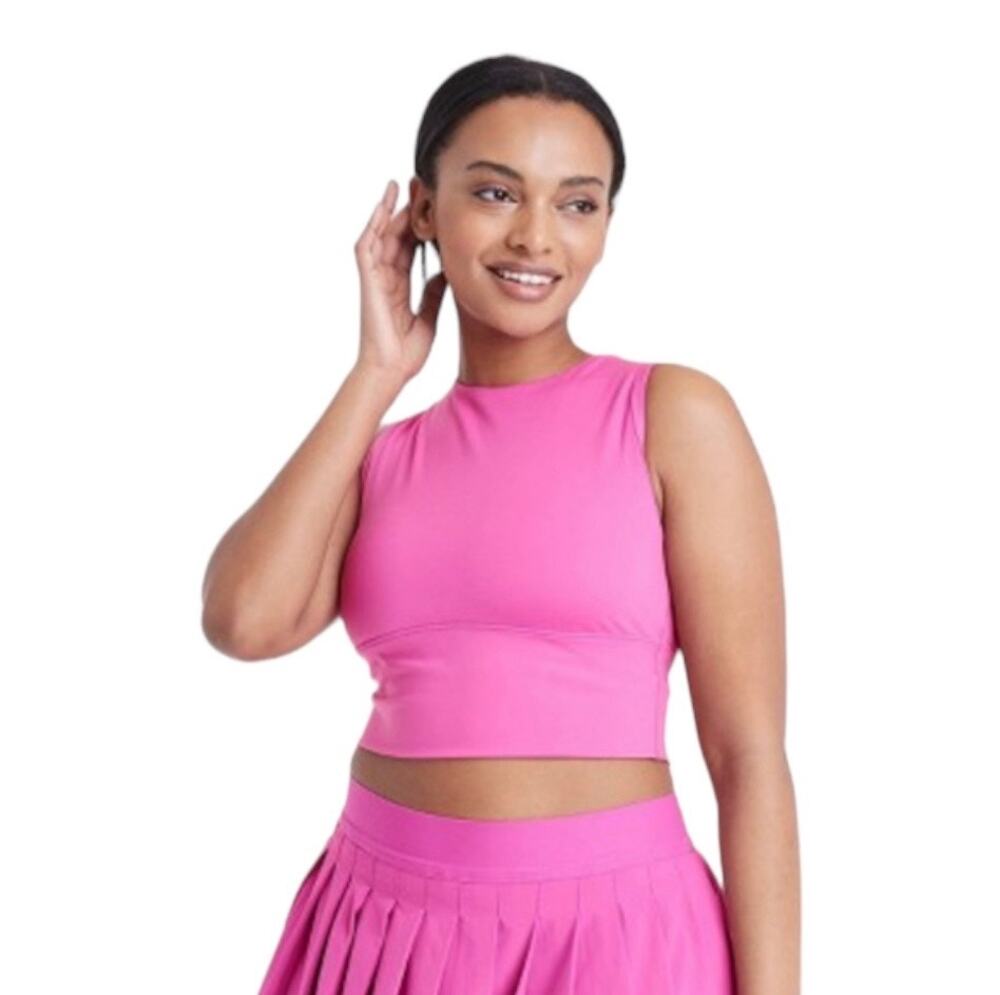 New All in Motion Brushed Sculpt Muscle Cropped Sports Bra Vibrant Pink Small